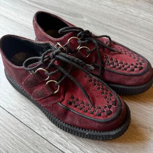 T.U.K. Shoes Women Size 8 Platform Burgundy Velvet VIVA Creepers Gothic Punk
